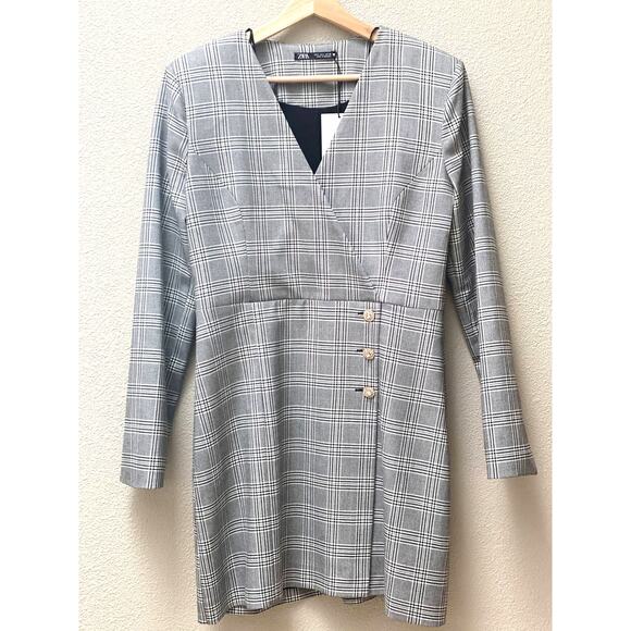 Zara Plaid Blazer Dress Jewel Buttons - Picture 2 of 6